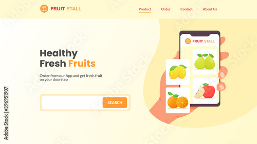 Healthy fresh fruits concept hand hold smartphone in screen display campaign for web website home homepage landing page banner template
