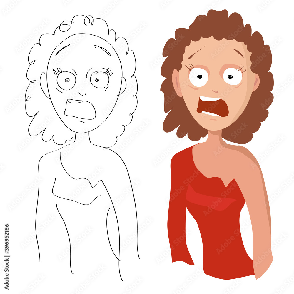 Vector cartoon portrait of a woman screaming in fright on a white background Vector cartoon portrait of a woman screaming in fright on a white background