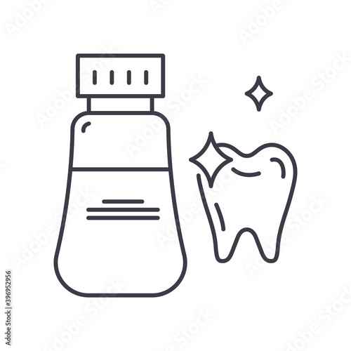 Mouthwash solution icon, linear isolated illustration, thin line vector, web design sign, outline concept symbol with editable stroke on white background.