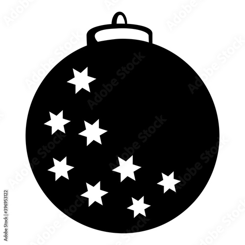 Christmas ball isolated. Black and white illustration. Xmas decoration. Happy new year. Round shape. Christmas ornament.