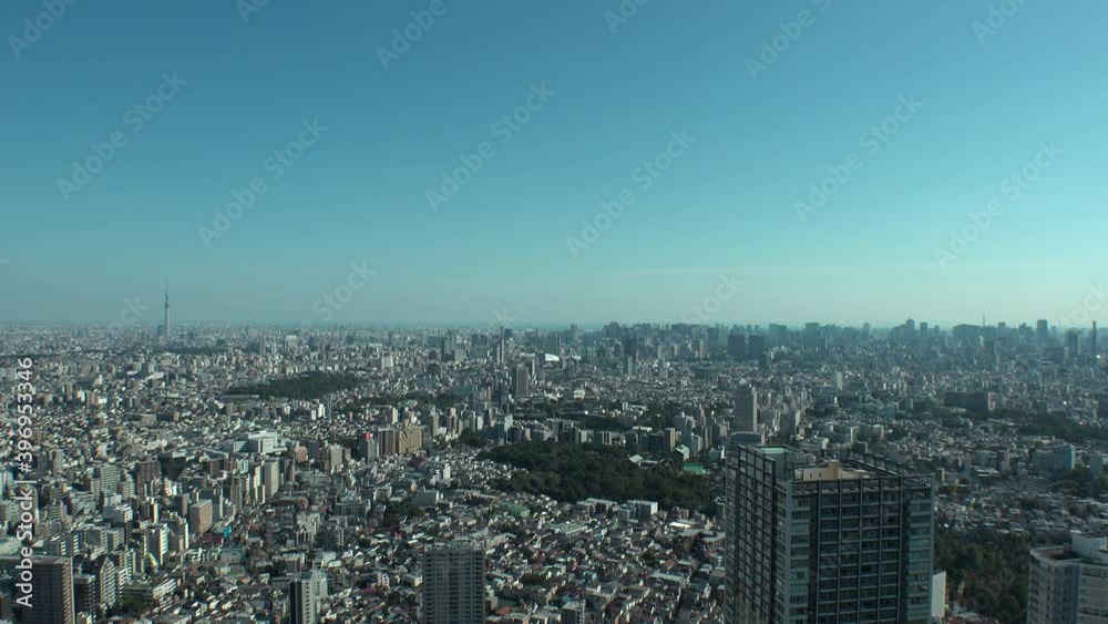 TOKYO, JAPAN : Aerial high angle view of CITYSCAPE of TOKYO in daytime. View of central downtown area. Japanese city life and nature concept. Real time fixed shot. TOKYO, JAPAN : Aerial high angle view of CITYSCAPE of TOKYO in daytime. View of central downtown area. Japanese city life and nature concept. Real time fixed shot.