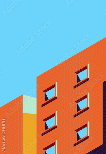 Abstract architecture cover in minimal style with retro colour. Vector illustration of building with shadow.