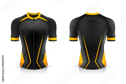 Specification Cycling Jersey template. mock up Sport T Shirt round neck uniform for bicycle apparel . Vector Illustration design , Separate work layers .