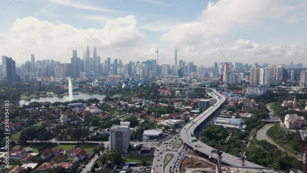Aerial View At Titiwangsa Lake Park With KL City Skyline In Morning, 4K Aerial View At Titiwangsa Lake Park With KL City Skyline In Morning, 4K