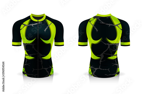 Specification Cycling Jersey template. mock up Sport T Shirt round neck uniform for bicycle apparel . Vector Illustration design , Separate work layers .