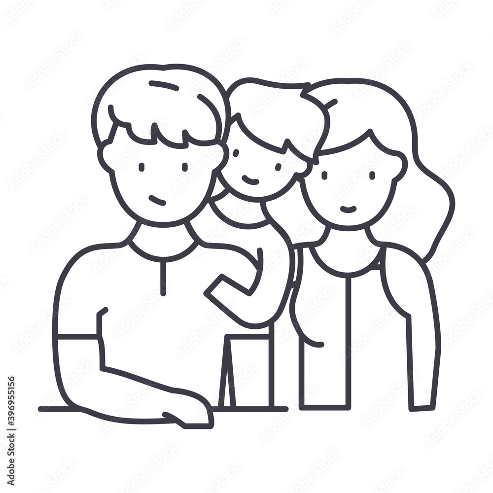 Mother, father and boy icon, linear isolated illustration, thin line vector, web design sign, outline concept symbol with editable stroke on white background. Mother, father and boy icon, linear isolated illustration, thin line vector, web design sign, outline concept symbol with editable stroke on white background.