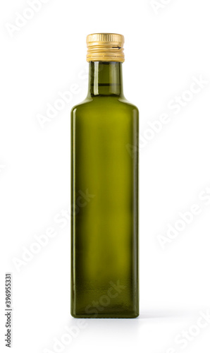 Olive oil bottle on a white