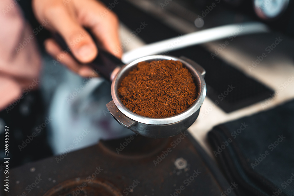 Barista Making Coffee At Cafe Coffee from the machine Barista Making Coffee At Cafe Coffee from the machine
