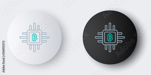Line CPU mining farm icon isolated on grey background. Bitcoin sign inside processor. Cryptocurrency mining community. Digital money. Colorful outline concept. Vector.