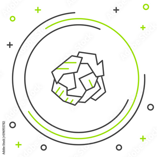 Line Crumpled paper ball icon isolated on white background. Colorful outline concept. Vector.