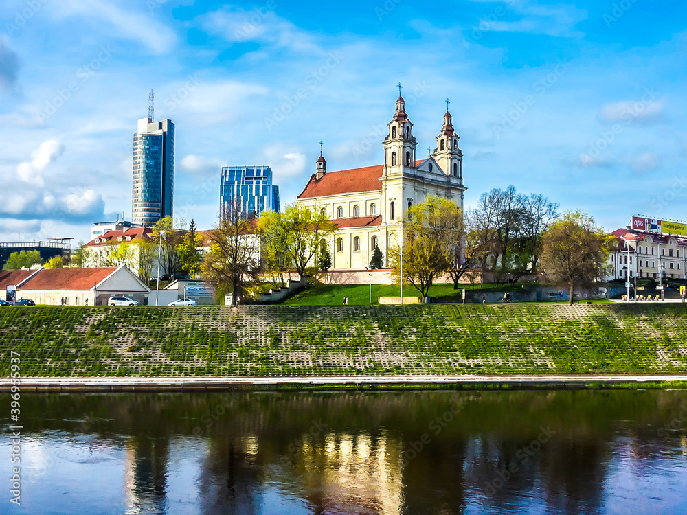 Church of St. Raphael the Archangel and the Neris river in Vilnius, Lithuania 