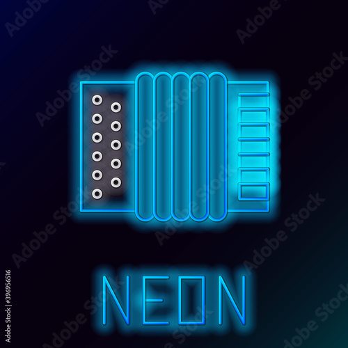 Glowing neon line Musical instrument accordion icon isolated on black background. Classical bayan, harmonic. Colorful outline concept. Vector.