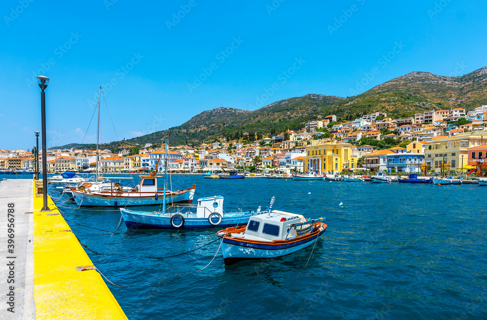 Vathy Village street view in Samos Island. Samos Island is populer tourist destination in Aegean Sea.