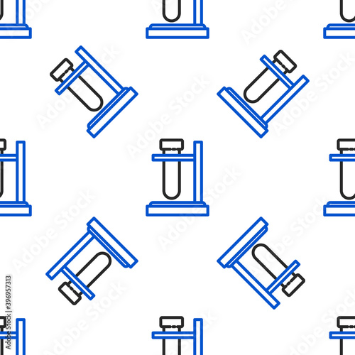 Line Glass test tube flask on stand icon isolated seamless pattern on white background. Laboratory equipment. Colorful outline concept. Vector.