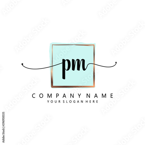 PM Initial handwriting logo template vector 