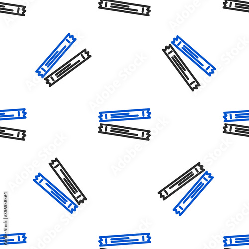 Line Sugar stick packets icon isolated seamless pattern on white background. Blank individual package for bulk food products as coffee, salt, spices. Colorful outline concept. Vector.