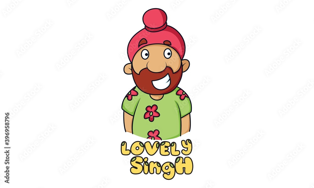 Vector cartoon illustration of Punjabi Sardar. Lettering text Lovely Singh.  Isolated on white background. Stock Vector | Adobe Stock