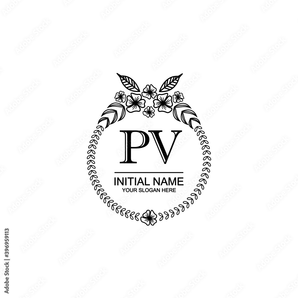 PV Initial handwriting logo template vector PV Initial handwriting logo template vector