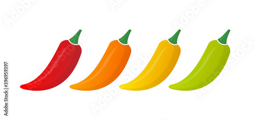 Different levels of peppercorns on a white background. Hot peppers. Vector illustration.