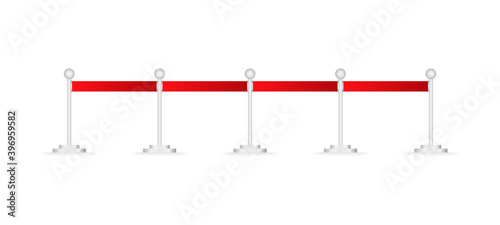 Realistic fence with red ropes on silver stanchions. Exclusive event. Vector illustration.