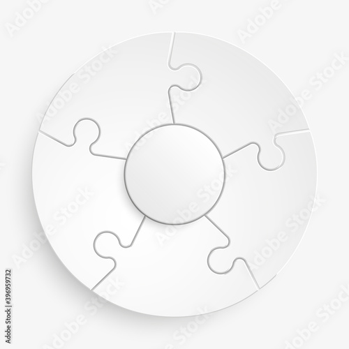 Five sided 3d puzzle presentation infographic template with explanatory text field for business statistics