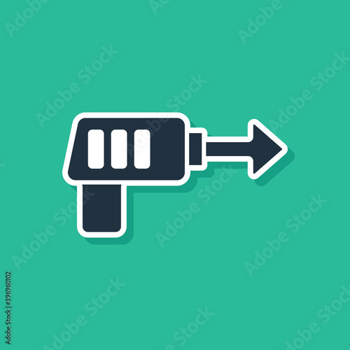 Blue Fishing harpoon icon isolated on green background. Fishery manufacturers for catching fish under water. Diving underwater equipment. Vector.