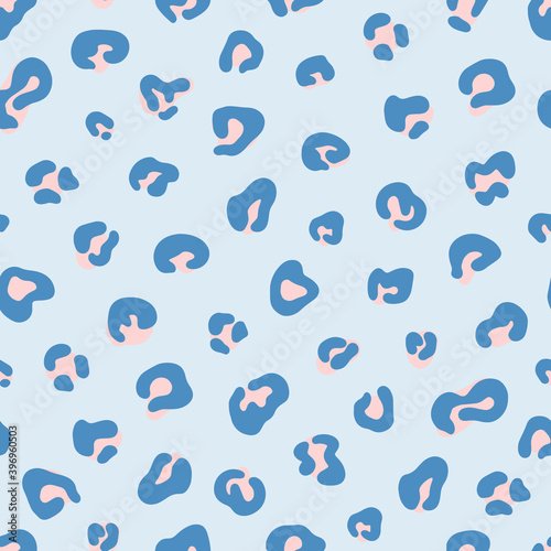 Leopard texture seamless pattern in blue and pink colors. Hand drawn vector illustrations for textile, fabric, wallpaper, paper design.