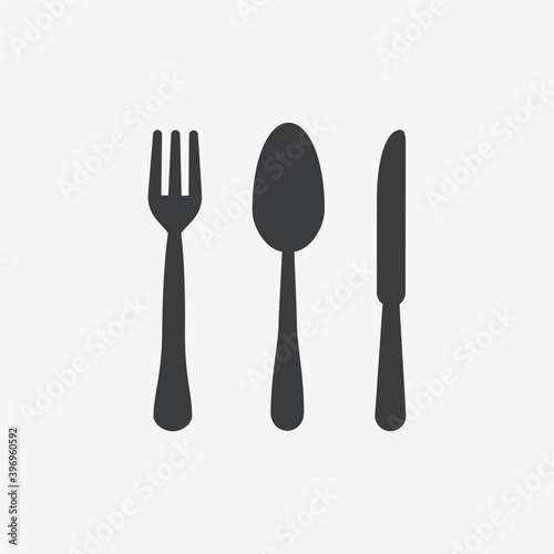 Cutlery, Fork, Knife And Spoon Black Flat Vector Icon