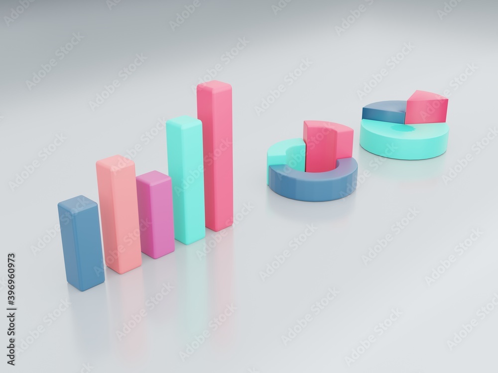 A set of graphs in three dimensions of presentation, improvement, marketing. 3D illustration, rendering A set of graphs in three dimensions of presentation, improvement, marketing. 3D illustration, rendering