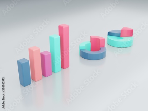 A set of graphs in three dimensions of presentation  improvement  marketing. 3D illustration  rendering