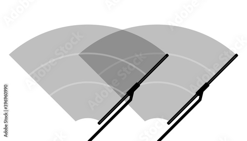Car windscreen wiper glass, two wiper cleans the windshield on white background. Flat design. Vector illustration.