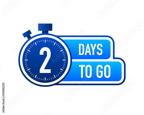 Two Days To Go Timer Label, blue emblem banner. Vector illustration.