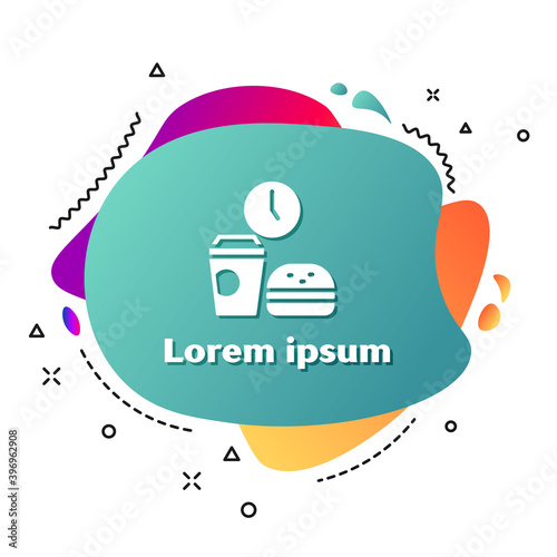 White Fast food time icon isolated on white background. Abstract banner with liquid shapes. Vector.