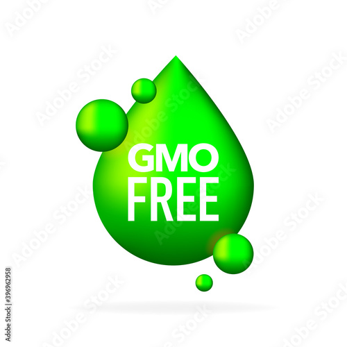 GMO free. Realistic green a drop. Web design. Vector illustration.