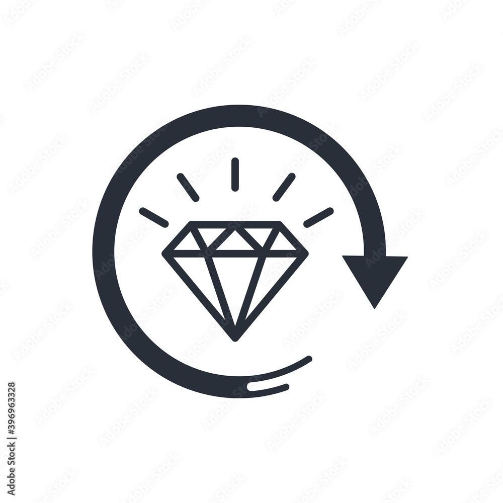 Gem and movement arrow. Professional activity. Creative process, through research, analysis to product development . Hone your craft.Vector linear icon on white background. Gem and movement arrow. Professional activity. Creative process, through research, analysis to product development . Hone your craft.Vector linear icon on white background.
