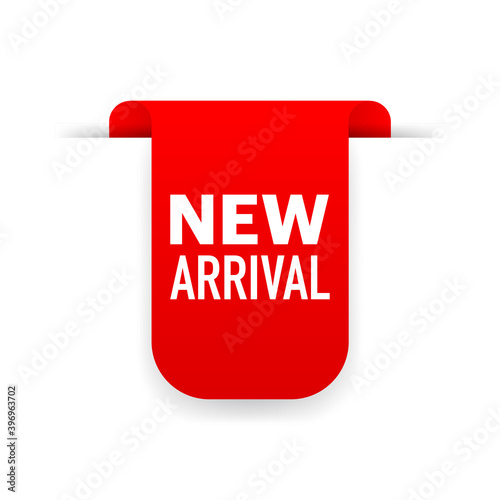 New arrival red label on white background. New collection. Vector illustration.