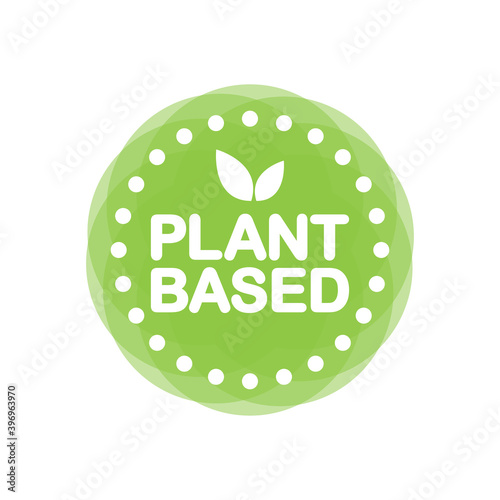 Plant based green stamp in flat style on white background. Vector illustration.