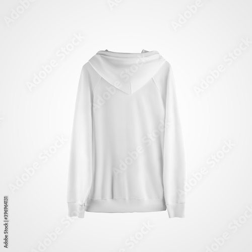 Hanging white cuffed hoodie template, sportswear, back view, isolated on background.