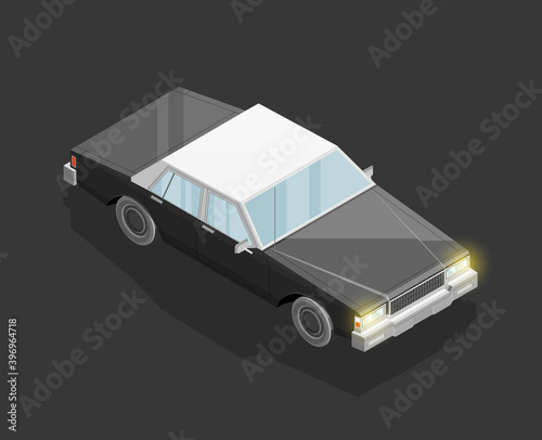 Isometric car sharing banner. Auto transportation route map, Fast automobile logistic 3d transport, application isometry city old auto car infographic classic vehicle. Low poly style car vehicle model