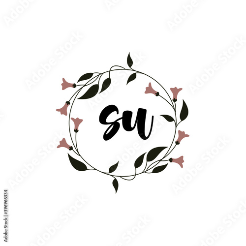 SU Initial handwriting logo template vector 