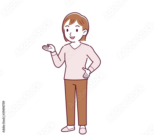 ピンクの長袖の若い女性