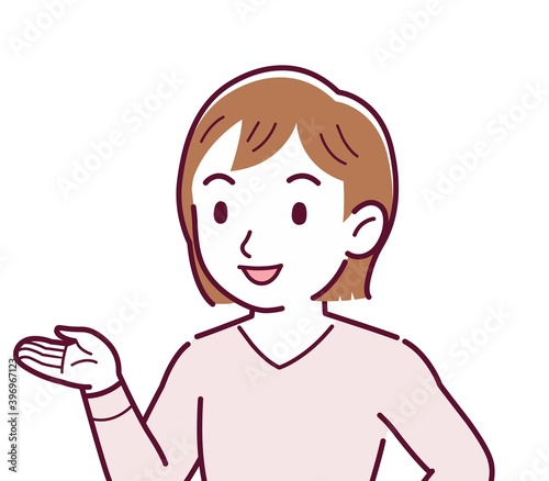 ピンクの長袖の若い女性