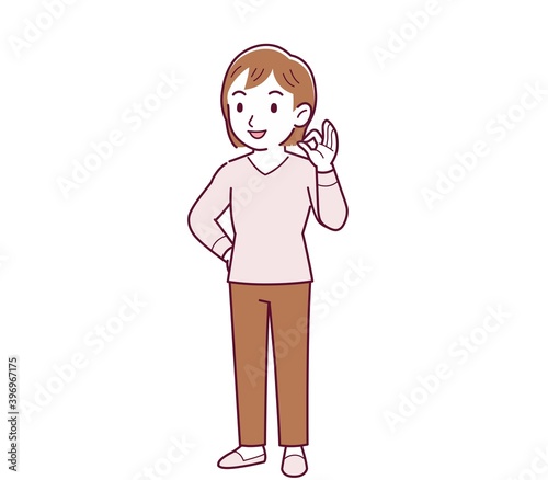 ピンクの長袖の若い女性