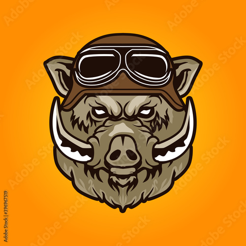 Rider boar mascot illustration. Rider boar head vector. Boar logo icon