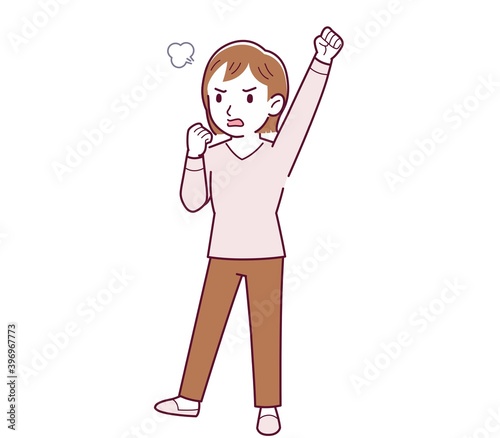 ピンクの長袖の若い女性