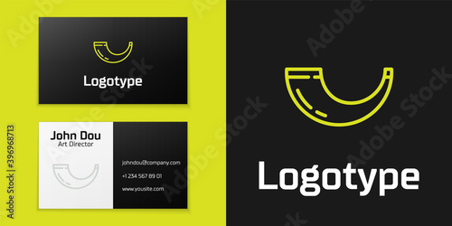 Logotype line Traditional ram horn, shofar icon isolated on black background. Rosh hashanah, jewish New Year holiday traditional symbol. Logo design template element. Vector.