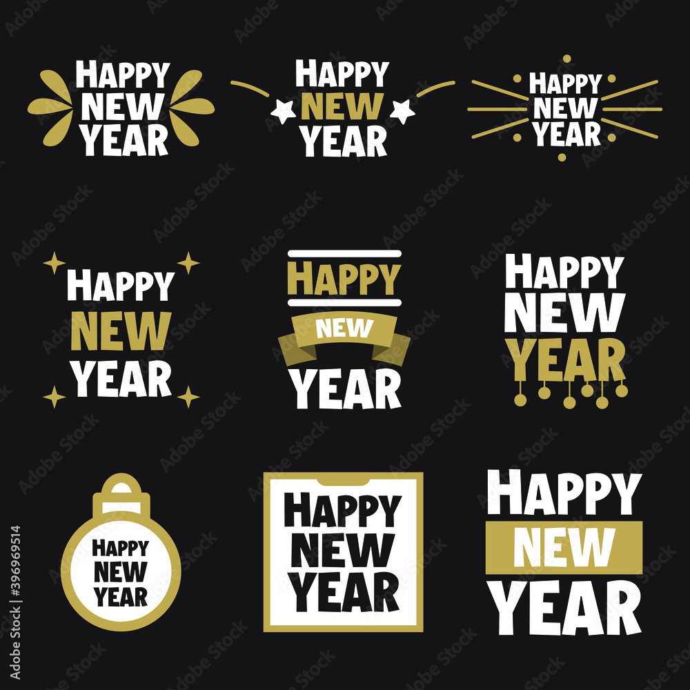 Set, collection Happy New Year 2021, simple lettering typographies, gifts or invitational card, invitation, decorated can be used on websites, invitational cards, visit cards, promotions EPS Vector