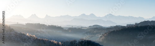 Berner Alpen and the hills of Emmental on a winter morning