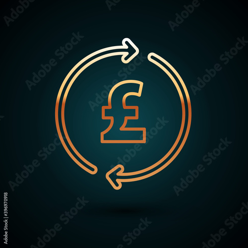 Gold line Coin money with pound sterling symbol icon isolated on dark blue background. Banking currency sign. Cash symbol. Vector.