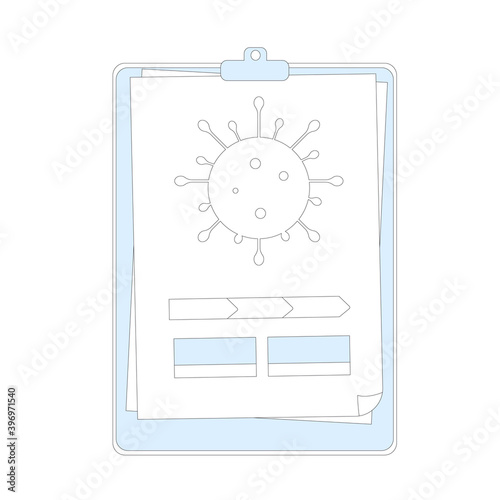 Coronavirus medical reseach concept. Covid treatment complete development. Laboratory discovery prevention. Scientists conclude phase 3 study of covid vaccine candidate. Vector line art illustration